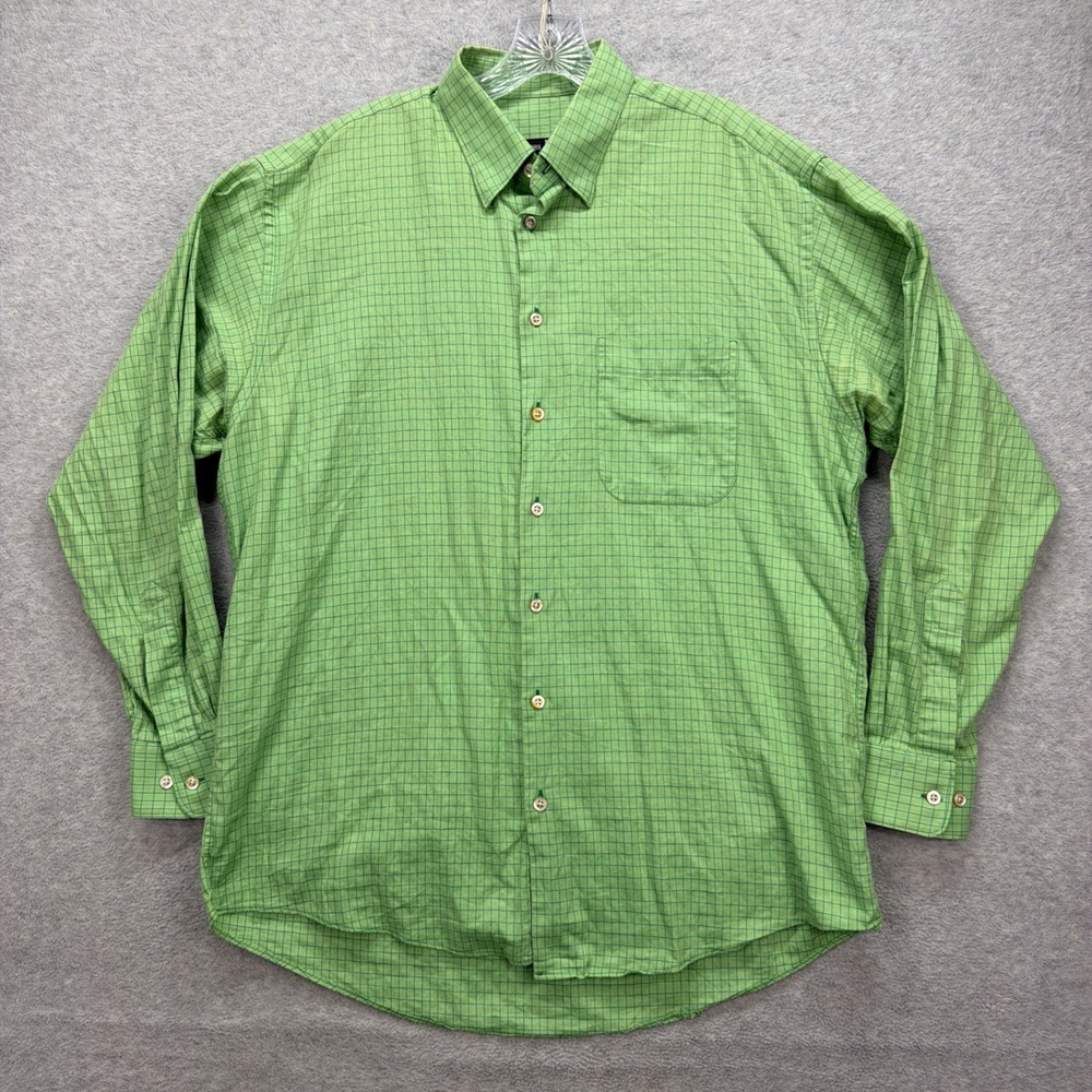 Gitman Bros Shirt Mens Large Green Windowpane Check Long Sleeve Made in USA 90s